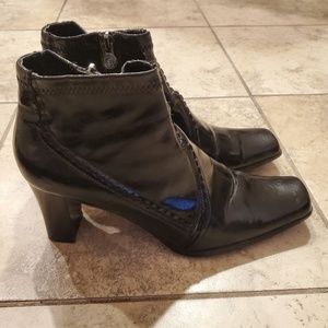 Etienne Aigner Black Patent Leather Ankle Boots